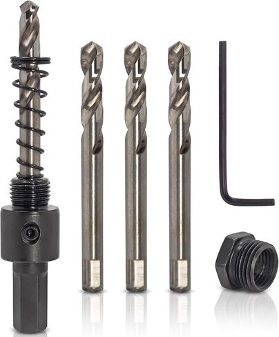 Koopi Heavy Duty Hole Saw Arbor - 1/2 Inch Shank, Fits Hole Saws 1-1/4" to 10", Quick Change Mandrel with 3 BONUS HSS Replacement Pilot Drill Bits in Kuwait