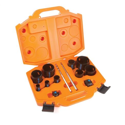 Spyder 11-Piece Bi-Metal Hole Saw Kit, 7 Hole Saws, Hex8 and Hex10 HSS Pilot Bits, and Hex8 and Hex10 Arbors, Rapid Core Eject Arbor System in Kuwait