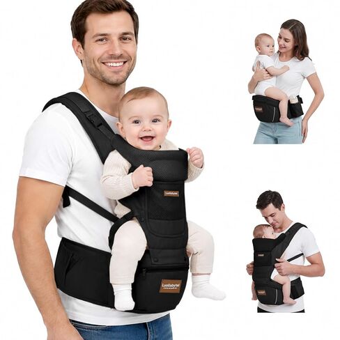 Baby Carrier with Hip Seat, 6-in-1 Baby Carrier Newborn to Toddler, Adjustable Detachable Infant Toddler Carrier, Hands-Free Baby Holder, All Seasons, Perfect for Shopping Travelling (Khaki) in Kuwait