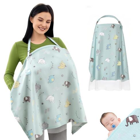 100% Cotton Nursing Cover with Support Ring & Mesh Layer, Breathable Nursing Cover Up for Breastfeeding, Adjustable Arch Neckline Breastfeeding Apron for Women in Kuwait