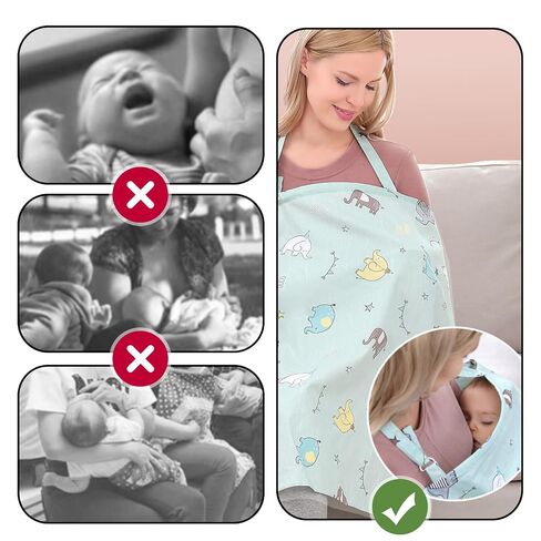 100% Cotton Nursing Cover with Support Ring & Mesh Layer, Breathable Nursing Cover Up for Breastfeeding, Adjustable Arch Neckline Breastfeeding Apron for Women in Kuwait