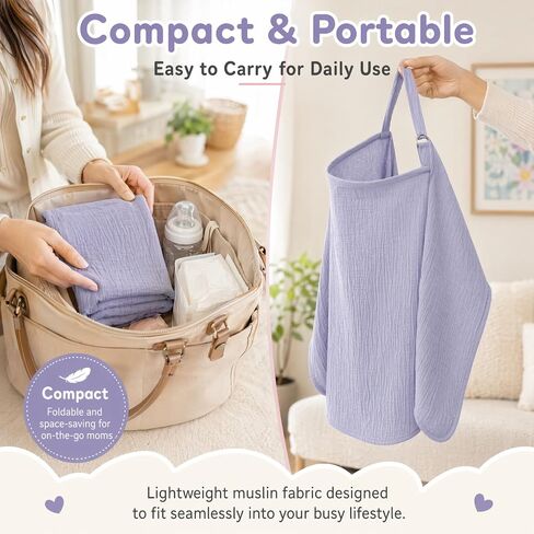 Nursing Cover for Breastfeeding, 4 Pack Muslin Nursing Covers for Baby Set | Soft breathable privacy cover with adjustable neck strap, full coverage, pastel colors for nursing, pumping, travel and gifts in Kuwait