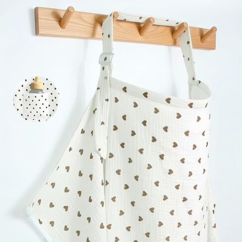 Muslin Nursing Covers for Breastfeeding, Arch Neckline Breast Feeding Covers for Women, Moms Privacy Breathable Summer Nursing Apron, Enlarged Soft Feeding Cover (Beige Khaki Heart) in Kuwait