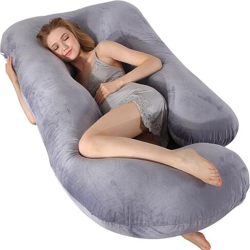 60 Inch Full Body Pregnancy Pillows for Sleeping Cooling Pregnancy Pillow,U Shaped Pregnancy Body Pillow,Maternity Pillows for Pregnant Women with Removable Washable Velvet Cover.(Grey) in Kuwait