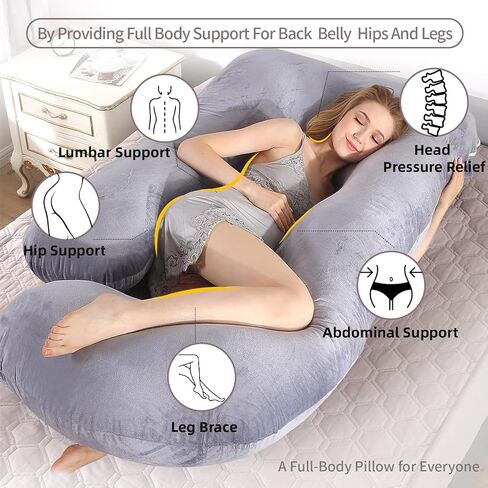 60 Inch Full Body Pregnancy Pillows for Sleeping Cooling Pregnancy Pillow,U Shaped Pregnancy Body Pillow,Maternity Pillows for Pregnant Women with Removable Washable Velvet Cover.(Grey) in Kuwait
