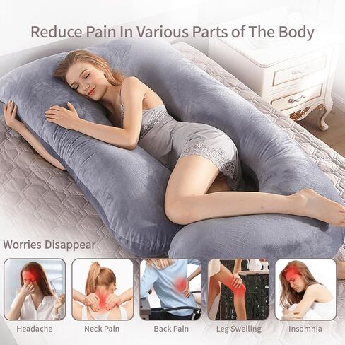 60 Inch Full Body Pregnancy Pillows for Sleeping Cooling Pregnancy Pillow,U Shaped Pregnancy Body Pillow,Maternity Pillows for Pregnant Women with Removable Washable Velvet Cover.(Grey) in Kuwait