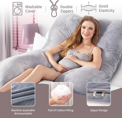 60 Inch Full Body Pregnancy Pillows for Sleeping Cooling Pregnancy Pillow,U Shaped Pregnancy Body Pillow,Maternity Pillows for Pregnant Women with Removable Washable Velvet Cover.(Grey) in Kuwait