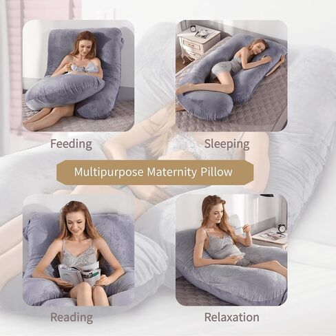 60 Inch Full Body Pregnancy Pillows for Sleeping Cooling Pregnancy Pillow,U Shaped Pregnancy Body Pillow,Maternity Pillows for Pregnant Women with Removable Washable Velvet Cover.(Grey) in Kuwait