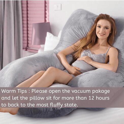 60 Inch Full Body Pregnancy Pillows for Sleeping Cooling Pregnancy Pillow,U Shaped Pregnancy Body Pillow,Maternity Pillows for Pregnant Women with Removable Washable Velvet Cover.(Grey) in Kuwait