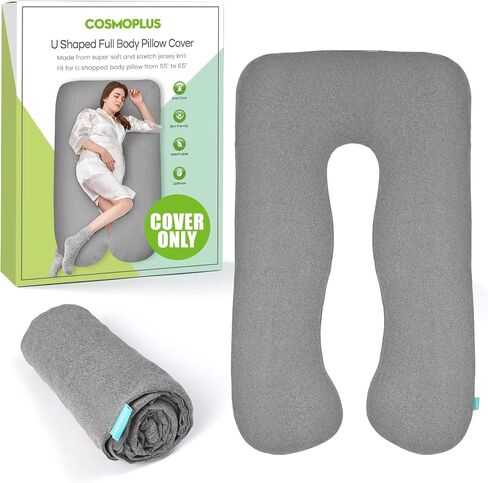 COSMOPLUS 𝐏𝐫𝐞𝐠𝐧𝐚𝐧𝐜𝐲 𝐏𝐢𝐥𝐥𝐨𝐰 𝐂𝐨𝐯𝐞𝐫 C Shaped Full Body Pillow Case 𝐂𝐨𝐯𝐞𝐫 for Maternity,Stretchy Cool Breathable Jersey Fabric,Provides Sleep and Pregnancy Support,Heather Grey in Kuwait