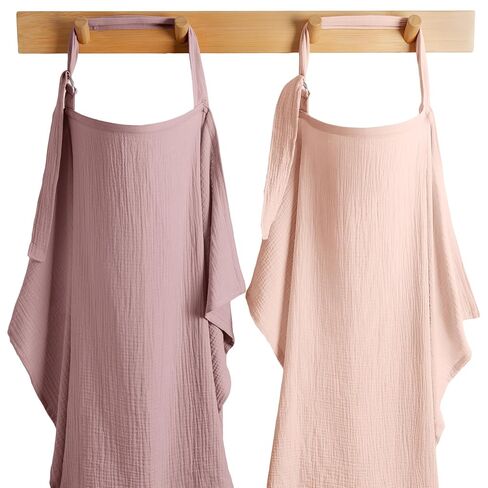 Comfy Cubs Muslin Nursing Cover Pack of 2, 100% Cotton Muslin Breastfeeding Cover for Moms, Soft & Breathable Baby Nursing Scarf, Adjustable Neck Strap - Privacy Coverage - Blush and Mauve in Saudi Arabia