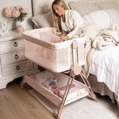 KOOLABABY Baby Bedside Sleeper - Bassinet & Bedside Crib with Height Adjustment & Wheels - Can Be Placed Next to Bed - Attaches to Parents Bed - Easy to Fold & Carry Bassinet for Girls (Pink) in Kuwait