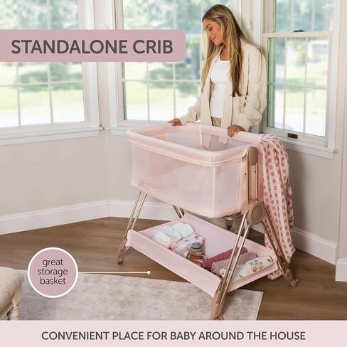 KOOLABABY Baby Bedside Sleeper - Bassinet & Bedside Crib with Height Adjustment & Wheels - Can Be Placed Next to Bed - Attaches to Parents Bed - Easy to Fold & Carry Bassinet for Girls (Pink) in Kuwait