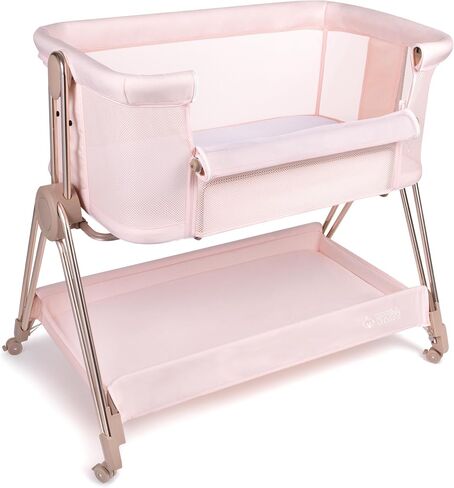 KOOLABABY Baby Bedside Sleeper - Bassinet & Bedside Crib with Height Adjustment & Wheels - Can Be Placed Next to Bed - Attaches to Parents Bed - Easy to Fold & Carry Bassinet for Girls (Pink) in Kuwait