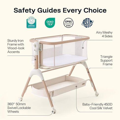 HARPPA Cuddly Signature Baby Bassinet - BSA & JPMA Certified, Ultra-Breathable and Completely Washable Mattress in Saudi Arabia