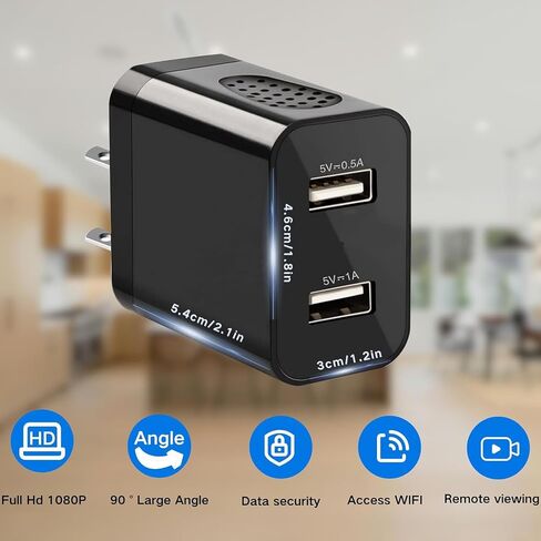 2026 Upgraded 1080P HD Charger Camera Nanny Cam Hidden Camera with Motion Detection Loop Recording and Live Streaming, Mini WiFi Camera for Indoor Home Security & Pets Easy Setup in Kuwait