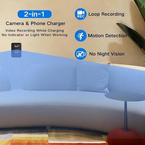 2026 Upgraded 1080P HD Charger Camera Nanny Cam Hidden Camera with Motion Detection Loop Recording and Live Streaming, Mini WiFi Camera for Indoor Home Security & Pets Easy Setup in Kuwait