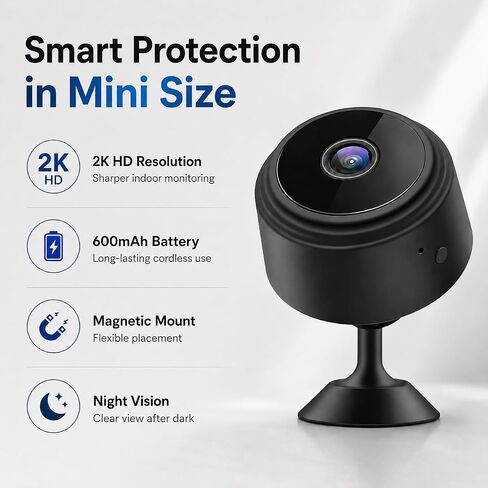 2K Hidden Camera, Mini Spy Camera Wireless for Home Security, Small Indoor Nanny Cam with Night Vision & Motion Detection, Secret WiFi Camera for Pet/Baby, Camaras Espias Ocultas, Black in Kuwait
