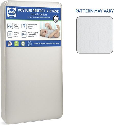 Sealy Baby Posture Perfect Breathable Crib Mattress, GREENGUARD Gold Certified, Made in USA, 2 Stage Hybrid Memory Foam & 150 Premium Coils, Toddler Bed Fit, Safety & Quality Tested, 52x28" in Kuwait