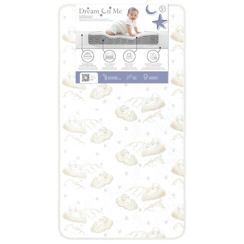 Dream On Me Twilight 5" 2-in-1 Breathable Spring Coil Crib & Toddler Mattress – Firm Infant Side & Plush Toddler Side, Reversible Design, Waterproof Vinyl Cover, GREENGUARD Gold & BSA Certified in Kuwait