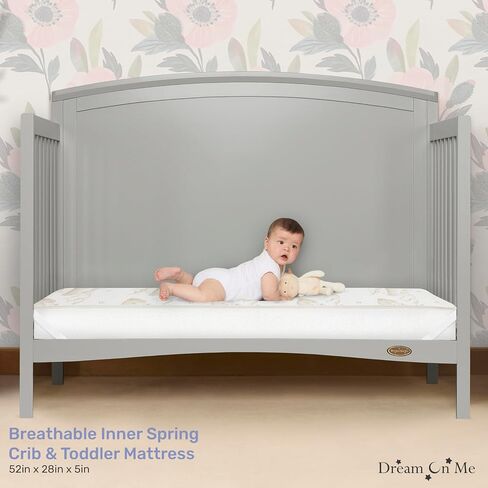 Dream On Me Twilight 5" 2-in-1 Breathable Spring Coil Crib & Toddler Mattress – Firm Infant Side & Plush Toddler Side, Reversible Design, Waterproof Vinyl Cover, GREENGUARD Gold & BSA Certified in Kuwait