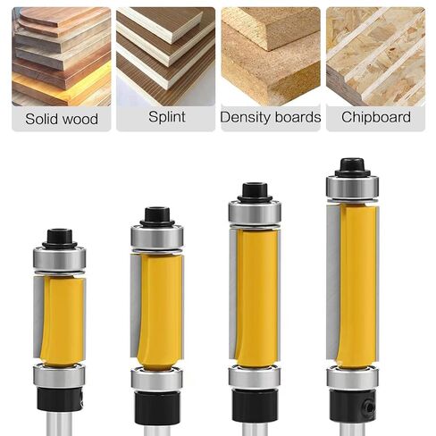 4Pcs Top and Bottom Bearing Flush Trim Router Bits Set 1/4 Inch Shank, Carbide Pattern Flush Trim Cut Router bit, 1/2 Inch Cutting Diameter, 3/4", 1", 1-1/4", 1-1/2" Inch Cutting Length (Size A) in Saudi Arabia