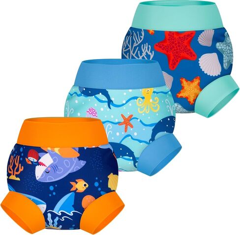 BIG ELEPHANT Baby Swim Diapers 3-Pack, Reusable Waterproof Swim Pants | Soft Breathable Swimming Diapers for Boys and Girls, Washable Design for Pool, Beach, and Water Play in Kuwait