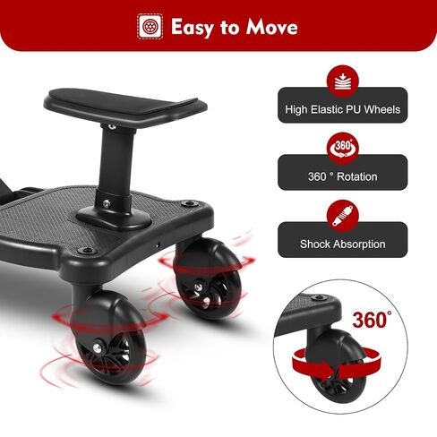 Universal Stroller Board with Detachable Seat, Stroller Attachment for Toddler to Ride for Most Brands of Strollers, 2 in1 Sit and Stand Stroller Standing Board, Holds Children Up to 55lbs in Kuwait