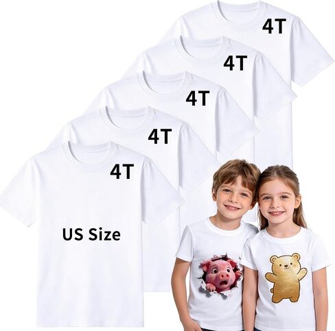 Joyclub 5 PCS Toddler Sublimation Blank T Shirts White Polyester Crew Neck Short Sleeve for Heat Transfer Age 2T-5T in Kuwait
