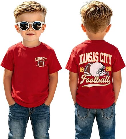 BOUTIKOME Toddler Girl Boy Football Shirt Game Day Outfit Kids Football Season Sports Fans Tee Summer Short Sleeve Tops in Kuwait
