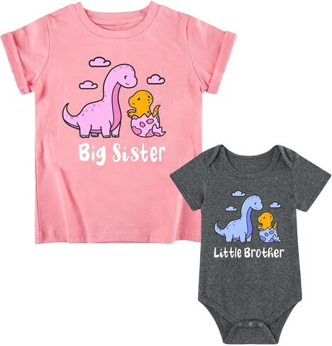 Funnycokid Sibling Matching Outfits Big Brother Sister Toddler T-Shirt Suit in Kuwait