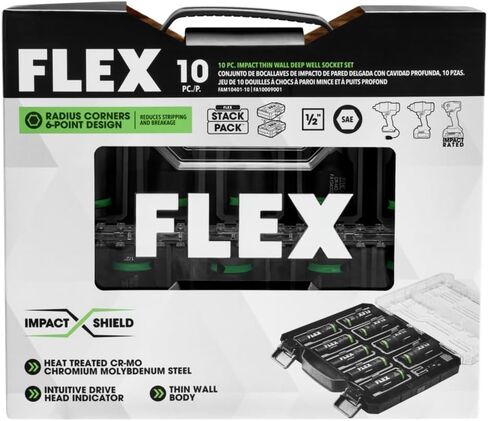 FLEX STACK PACK 10-Piece Thin Wall Deep Well 6-Point 1/2-Inch Drive Impact Nut Socket Set - FAM10401-10 in Kuwait