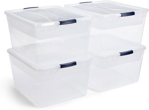 Rubbermaid Cleverstore 71 Qt Clear Storage Bins with Lids, 4-Pack, Stackable, BPA-Free, Made in USA in Kuwait