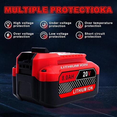 Upgrade 2-Pack 20V 8.0Ah Replacement for Craftsman 20V Battery V20 Lithium ion Batteries Compatible with CMCB205 CMCB204 CMCB206 CMCB202 CMCB201 20V Cordless Power Tools in Kuwait