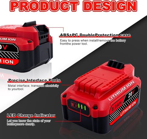 Upgrade 2-Pack 20V 8.0Ah Replacement for Craftsman 20V Battery V20 Lithium ion Batteries Compatible with CMCB205 CMCB204 CMCB206 CMCB202 CMCB201 20V Cordless Power Tools in Kuwait