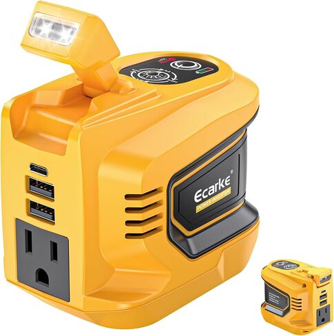 Ecarke 220W Portable Power Inverter Compatible with DeWALT 20V Battery (Tool Only), DC 20V to AC 110V Power Station with 1 AC Outlet, 2 USB-A, 1 Type-C & LED Light for Camping Outdoor Emergency in Kuwait