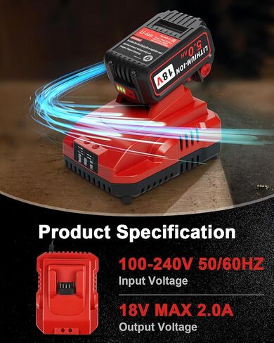 Aoasur 1-Pack 18V 5.0AH Replacement for Milwaukee M-18 Battery and 1 Charger（Red） in Kuwait