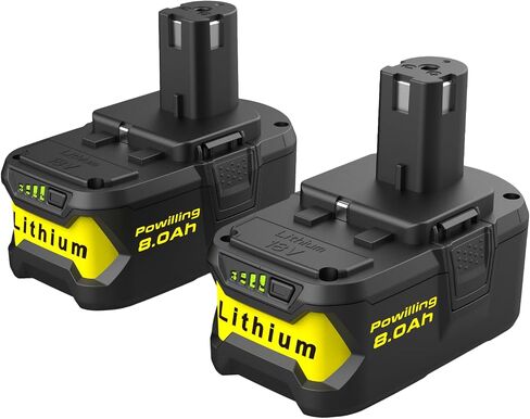 Powilling Upgraded 8.0Ah 2Packs P108 Replacement for Ryobi 18V Battery, 18 Volt Batteries for Ryobi One 18V Cordless Tools P108 P107 P105 P104 P103 P102 in Kuwait