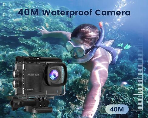 4K 60FPS Action Camera with 64GB Card-48MP Waterproof Camera,40M Underwater Camera,8X Zoom,EIS Stabilization,WiFi,Remote Control,MotorcycleCamera with 2 Rechargeable Batteries in Kuwait