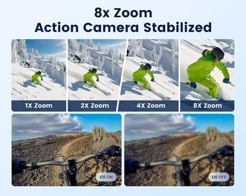 4K 60FPS Action Camera with 64GB Card-48MP Waterproof Camera,40M Underwater Camera,8X Zoom,EIS Stabilization,WiFi,Remote Control,MotorcycleCamera with 2 Rechargeable Batteries in Kuwait