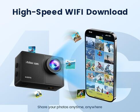 4K 60FPS Action Camera with 64GB Card-48MP Waterproof Camera,40M Underwater Camera,8X Zoom,EIS Stabilization,WiFi,Remote Control,MotorcycleCamera with 2 Rechargeable Batteries in Kuwait