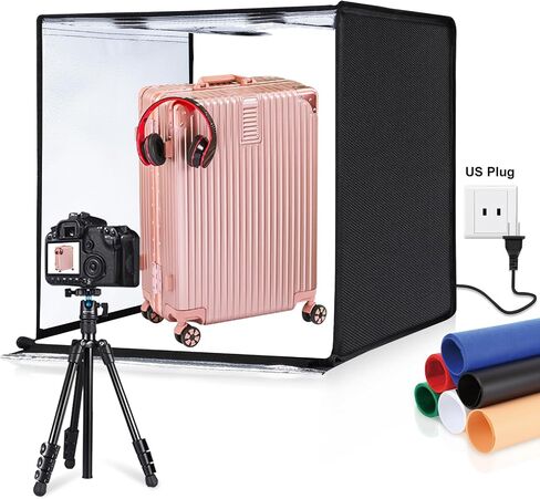 PULUZ Light Box Photography, 24x24 inch Large Photo Light Box with 136 LED Beads, CRI >95, Professional Portable Photo Booth Shooting Tent Kit with 6 Color Backdrops for Product Photography in Kuwait