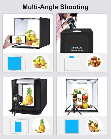 PULUZ Light Box Photography, 24x24 inch Large Photo Light Box with 136 LED Beads, CRI >95, Professional Portable Photo Booth Shooting Tent Kit with 6 Color Backdrops for Product Photography in Kuwait