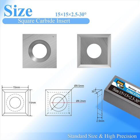 15mm Standard Square Straight Tungsten Carbide Replacement Cutter Inserts Knives 15mm x 15 x 2.5mm for Woodworking Spiral Helical Planer Head and DIY Wood Lathe Turning Tools 10pcs in Kuwait