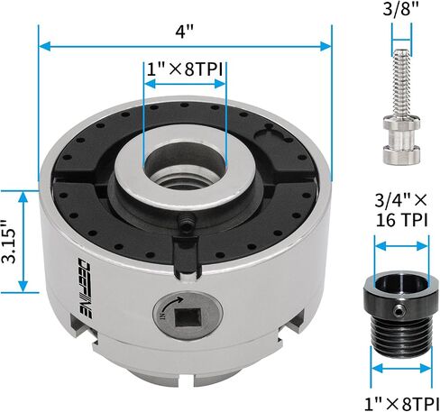 4" Nickel Plated Wood Lathe Chucks 1" x 8TPI & 3/4"x16TPI Adapter | 4 Jaw Self-Centering Wood Turning Chuck Set for Woodturning.(1) in Kuwait