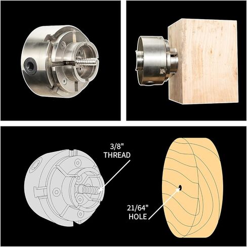 4" Nickel Plated Wood Lathe Chucks 1" x 8TPI & 3/4"x16TPI Adapter | 4 Jaw Self-Centering Wood Turning Chuck Set for Woodturning.(1) in Kuwait