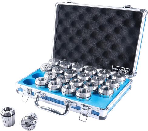 Accusize Industrial Tools 23 Pc Er40 Collet Set, Size from 1/8'' to 1'' in Fitted Strong Box, 0223-0935 | Alloy Spring Steel HRC 44-48, 0.0005 in Runout, 16-Jaw Double-Angle Design, Fitted Aluminum Case in Saudi Arabia