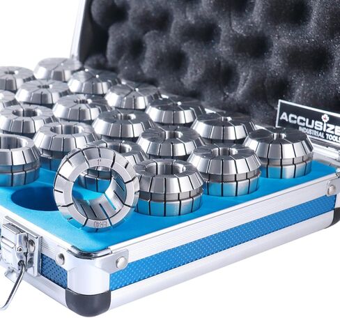 Accusize Industrial Tools 23 Pc Er40 Collet Set, Size from 1/8'' to 1'' in Fitted Strong Box, 0223-0935 | Alloy Spring Steel HRC 44-48, 0.0005 in Runout, 16-Jaw Double-Angle Design, Fitted Aluminum Case in Saudi Arabia