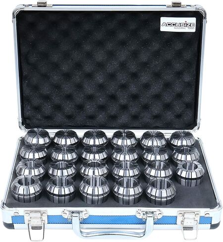 Accusize Industrial Tools 23 Pc Er40 Collet Set, Size from 1/8'' to 1'' in Fitted Strong Box, 0223-0935 | Alloy Spring Steel HRC 44-48, 0.0005 in Runout, 16-Jaw Double-Angle Design, Fitted Aluminum Case in Saudi Arabia