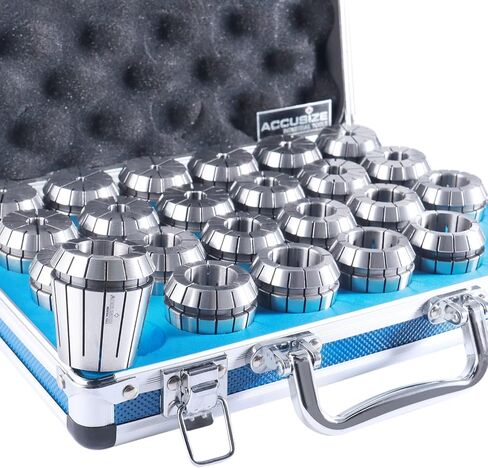 Accusize Industrial Tools 23 Pc Er40 Collet Set, Size from 1/8'' to 1'' in Fitted Strong Box, 0223-0935 | Alloy Spring Steel HRC 44-48, 0.0005 in Runout, 16-Jaw Double-Angle Design, Fitted Aluminum Case in Saudi Arabia